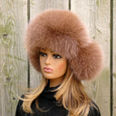 Beige Fox Fur Hat with Ear Flaps, Womens Leather Ushanka, Fur Winter Hat for Her, Warm Fluffy Fur Hat, Fur Trapper Hat for Women, Mom Gift