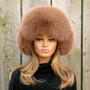 Beige Fox Fur Hat with Ear Flaps, Womens Leather Ushanka, Fur Winter Hat for Her, Warm Fluffy Fur Hat, Fur Trapper Hat for Women, Mom Gift