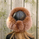 Beige Fox Fur Hat with Ear Flaps, Womens Leather Ushanka, Fur Winter Hat for Her, Warm Fluffy Fur Hat, Fur Trapper Hat for Women, Mom Gift