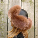 Beige Fox Fur Hat with Ear Flaps, Womens Leather Ushanka, Fur Winter Hat for Her, Warm Fluffy Fur Hat, Fur Trapper Hat for Women, Mom Gift