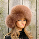 Beige Fox Fur Hat with Ear Flaps, Womens Leather Ushanka, Fur Winter Hat for Her, Warm Fluffy Fur Hat, Fur Trapper Hat for Women, Mom Gift