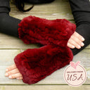 Real Rabbit Fur Fingerless Mittens, Hot Red Winter Accessories, Fur Arm Warmers, Cozy Birthday Gift, Stylish Warm Mittens, Gift For Sister