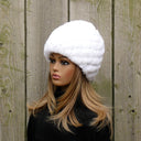 Knitted Black Fur Beanie Hat, Fluffy Winter Headwear, Women's Real REX Rabbit Fur Hat, Christmas Gift for Sister or Wife