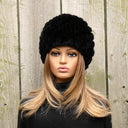 Knitted Black Fur Beanie Hat, Fluffy Winter Headwear, Women's Real REX Rabbit Fur Hat, Christmas Gift for Sister or Wife