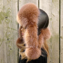 Beige Fox Fur Hat with Ear Flaps, Womens Leather Ushanka, Fur Winter Hat for Her, Warm Fluffy Fur Hat, Fur Trapper Hat for Women, Mom Gift