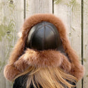 Beige Fox Fur Hat with Ear Flaps, Womens Leather Ushanka, Fur Winter Hat for Her, Warm Fluffy Fur Hat, Fur Trapper Hat for Women, Mom Gift