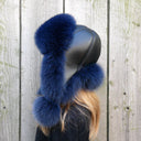 Real Fox Fur Trapper Hat, Dark Blue Fur Winter Hat, Aviator Hat For Her, Warm Fur & Lined Headwear, Hat With Earflaps, Ukrainian Ushanka