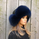 Real Fox Fur Trapper Hat, Dark Blue Fur Winter Hat, Aviator Hat For Her, Warm Fur & Lined Headwear, Hat With Earflaps, Ukrainian Ushanka
