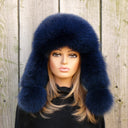 Real Fox Fur Trapper Hat, Dark Blue Fur Winter Hat, Aviator Hat For Her, Warm Fur & Lined Headwear, Hat With Earflaps, Ukrainian Ushanka