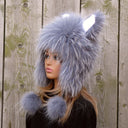 Fursuit Hat with Animal Ears, Knitted Beanie Winter Fur Hat, Raccoon and Fox Fur Hat, Gift for Teenage Daughter, Funny Hat For Sister Gift