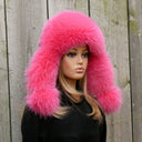 Women's Hot Pink Fox Fur Trapper Hat, Fluffy Winter Ear Flap Hat, Pink Ushanka, Aviator Hat, Gift for Daughter, Fashion Real Fur Winter Hat