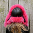 Women's Hot Pink Fox Fur Trapper Hat, Fluffy Winter Ear Flap Hat, Pink Ushanka, Aviator Hat, Gift for Daughter, Fashion Real Fur Winter Hat