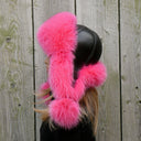 Women's Hot Pink Fox Fur Trapper Hat, Fluffy Winter Ear Flap Hat, Pink Ushanka, Aviator Hat, Gift for Daughter, Fashion Real Fur Winter Hat