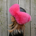 Women's Hot Pink Fox Fur Trapper Hat, Fluffy Winter Ear Flap Hat, Pink Ushanka, Aviator Hat, Gift for Daughter, Fashion Real Fur Winter Hat