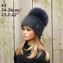 Real Fur Hat with Large Pompom, Ladies Mink Beanie, Gray Blue Fuzzy Winter Headwear, Cozy Fox Fur Hat For Her, Gift for Teen Daughter