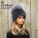 Real Fur Hat with Large Pompom, Ladies Mink Beanie, Gray Blue Fuzzy Winter Headwear, Cozy Fox Fur Hat For Her, Gift for Teen Daughter