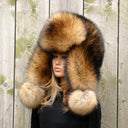 Women's Fur Trapper Hat with Ear Flaps, Winter Furry Hat, Real Fur Head Accessories, Brown Raccoon Fur Hat, Christmas Gift for Wife