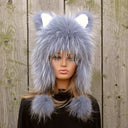 Fursuit Hat with Animal Ears, Knitted Beanie Winter Fur Hat, Raccoon and Fox Fur Hat, Gift for Teenage Daughter, Funny Hat For Sister Gift