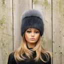 Real Fur Hat with Large Pompom, Ladies Mink Beanie, Gray Blue Fuzzy Winter Headwear, Cozy Fox Fur Hat For Her, Gift for Teen Daughter
