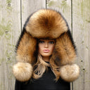 Women's Fur Trapper Hat with Ear Flaps, Winter Furry Hat, Real Fur Head Accessories, Brown Raccoon Fur Hat, Christmas Gift for Wife