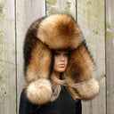 Women's Fur Trapper Hat with Ear Flaps, Winter Furry Hat, Real Fur Head Accessories, Brown Raccoon Fur Hat, Christmas Gift for Wife
