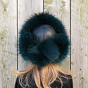 Dark Green Furry Trapper Hat For Her, Fuzzy Earflap Hat, Emerald Women's Winter Hat, Raccoon Fur & Leather Bomber Hat, Fluffy Aviator Hat