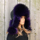 Stylish Purple Fur Women's Hat, Leather & Fur Trapper Hat with Ear Flaps, Genuine Raccoon Fur, Aviator Hat, Ukrainian Ushanka, Gift for Her
