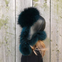 Dark Green Furry Trapper Hat For Her, Fuzzy Earflap Hat, Emerald Women's Winter Hat, Raccoon Fur & Leather Bomber Hat, Fluffy Aviator Hat
