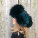 Dark Green Furry Trapper Hat For Her, Fuzzy Earflap Hat, Emerald Women's Winter Hat, Real Raccoon & Leather Bomber Hat, Fluffy Aviator HatDark Green Furry Trapper Hat For Her, Fuzzy Earflap Hat, Emerald Women's Winter Hat, Raccoon Fur & Leather Bomber Hat, Fluffy Aviator Hat