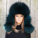 Dark Green Furry Trapper Hat For Her, Fuzzy Earflap Hat, Emerald Women's Winter Hat, Raccoon Fur & Leather Bomber Hat, Fluffy Aviator Hat