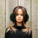 Fashion Rabbit Fur Earmuffs, Dark Green Earmuffs, Fluffy Winter Ear Warmers, Stylish Fur Accessory, Winter Real Fur Earmuffs, Teen Daughter Gift