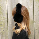 Real Rex Rabbit Fur Earmuffs, Black Fur Earmuffs, Winter Accessories, Fluffy Earmuffs With Full Fur Headband, Cozy Ear Muffs, Teen Girl Gift