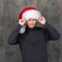 Fluffy Santa Hat with Real Fox Fur Trim, Christmas Couple Hats, Holiday Costume Accessory, Unisex Xmas Party Hat, Winter Gift for Him or Her