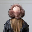Real Fur & Leather Trapper Hat in Dusty Rose, Cozy Winter Hat With Earflaps, Saga Raccoon Fur Bomber Hat, Warm Ushanka, Gift For Girlfriend