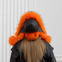 Real Raccoon Fur Trapper Hat In Orange, Fuzzy Hat With Earflaps, Black Leather Aviator Hat, Women Winter Hat, Warm Bomber Hat For Girlfriend
