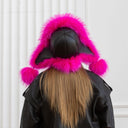 Pink Raccoon Fur Winter Hat For Her, Real Fur & Leather Trapper Hat, Fuchsia Black Ushanka, Women Bomber Hat, Warm Furry Hat, Gift For Her