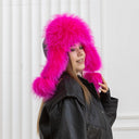 Pink Raccoon Fur Winter Hat For Her, Real Fur & Leather Trapper Hat, Fuchsia Black Ushanka, Women Bomber Hat, Warm Furry Hat, Christmas Gift