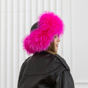 Pink Raccoon Fur Winter Hat For Her, Real Fur & Leather Trapper Hat, Fuchsia Black Ushanka, Women Bomber Hat, Warm Furry Hat, Gift For Her