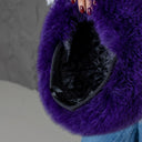 Purple Fox Fur Hat, Black Leather Mongolian Hat, Warm Fuzzy Hat, Winter Headwear, Real Fur Pill Box Hat, Violet Fuzzy Hat, Mom Birthday Gift