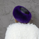 Purple Fox Fur Hat, Black Leather Mongolian Hat, Warm Fuzzy Hat, Winter Headwear, Real Fur Pill Box Hat, Violet Fuzzy Hat, Mom Birthday Gift