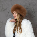 Stylish Winter Fur Hat, Dark Beige Fox Fur Hat, Real Leather Pill Box Hat, Fashion Winter Hat, Warm Mongolian Hat, Anniversary Gift For Wife