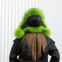 Neon Green Trapper Hat, Real Raccoon Fur & Leather Hat With Earflaps, Oversized Winter Hat, Cold Weather Ushanka, Vibrant Hat For Teen Girl