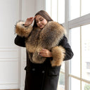 Real Raccoon Fur Collar and Cuff Set, Long Fur Scarf, Fuzzy Sleeves Trim, Fur Winter Accessory for Women, Natural Fur Wrap, Anniversary Gift
