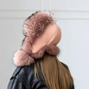 Real Fur & Leather Trapper Hat in Dusty Rose, Cozy Winter Hat With Earflaps, Saga Raccoon Fur Bomber Hat, Warm Ushanka, Gift For Girlfriend