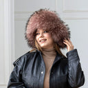 Real Fur & Leather Trapper Hat in Dusty Rose, Cozy Winter Hat With Earflaps, Saga Raccoon Fur Bomber Hat, Warm Ushanka, Gift For Girlfriend