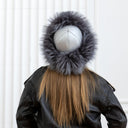 Oversized Gray Fur Trapper Hat, Real Raccoon Fur Bomber Hat, Silver Leather Aviator hat, Women Winter Hat, Fluffy Ushanka, Ear Flaps Hat