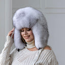 White Fox Fur Ushanka Hat for Women, One-Piece Fur Trapper Hat, Real Fox Fur Winter Headwear, Warm Hat For Cold Weather, Cute Aviator Hat