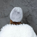 Knitted Fur Beanie Hat, Womens Winter Hat, Silver Furry Hat, Fluffy Rabbit Fur Hat, Warm Ladies Hat, Fuzzy Fur Headwear, Gift For Wife