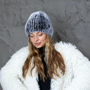 Knitted Fur Beanie Hat, Womens Winter Hat, Silver Furry Hat, Fluffy Rabbit Fur Hat, Warm Ladies Hat, Fuzzy Fur Headwear, Gift For Wife
