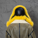 Neon Yellow Fox Fur Trapper Hat, Fluffy Ushanka with Pompoms, Real Leather & Fur Winter Hat, Fluffy Bomber Hat, Warm Fur Hat For Teen Girl